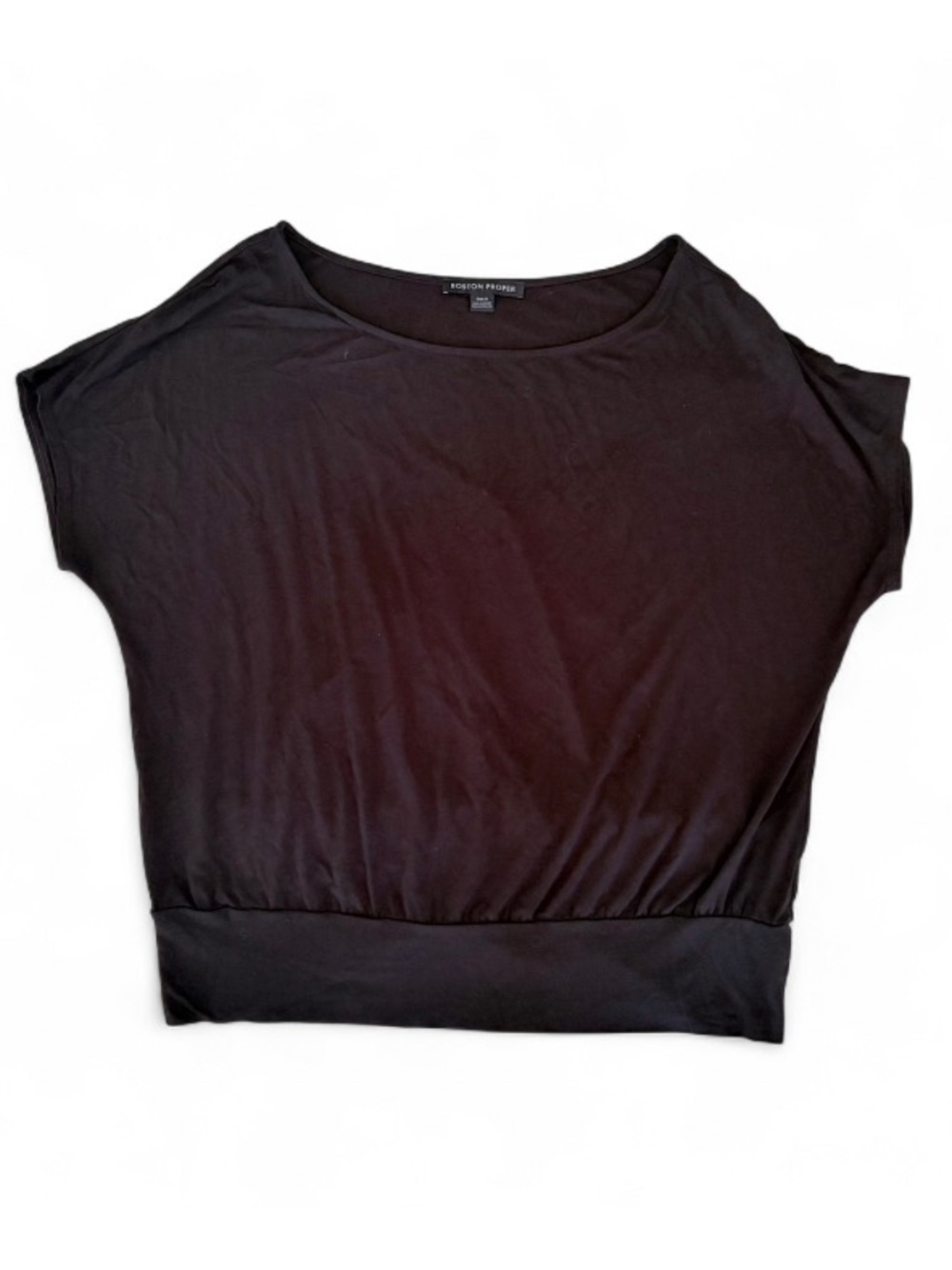 Boston Proper Black Knit Banded Bottom Boatneck Shirt Size M